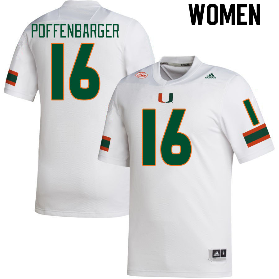 Women #16 Reese Poffenbarger Miami Hurricanes College Football Jerseys Stitched-White